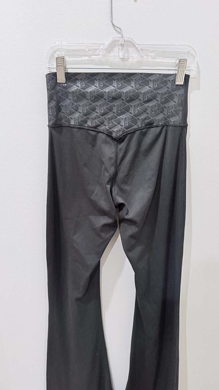 Vintage Y2k Pink Black Geometric Logo Waistband Flare Leggings Size S